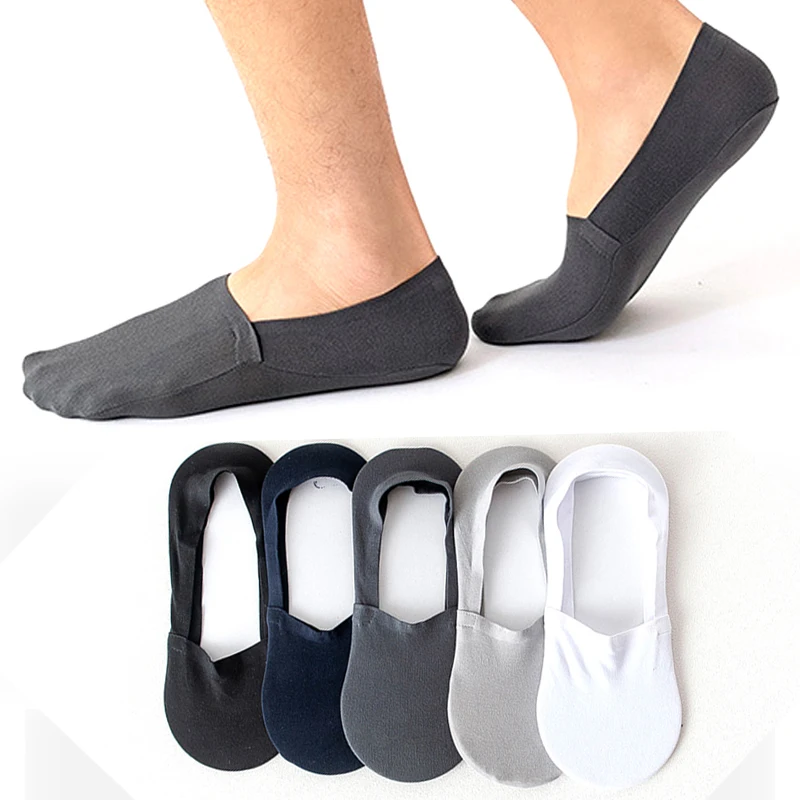 

Men Simple Casual Solid Cotton Invisible Summer Boat No Show Socks Non-slip Short Low Sock Slippers Silicone Classic Socks Male