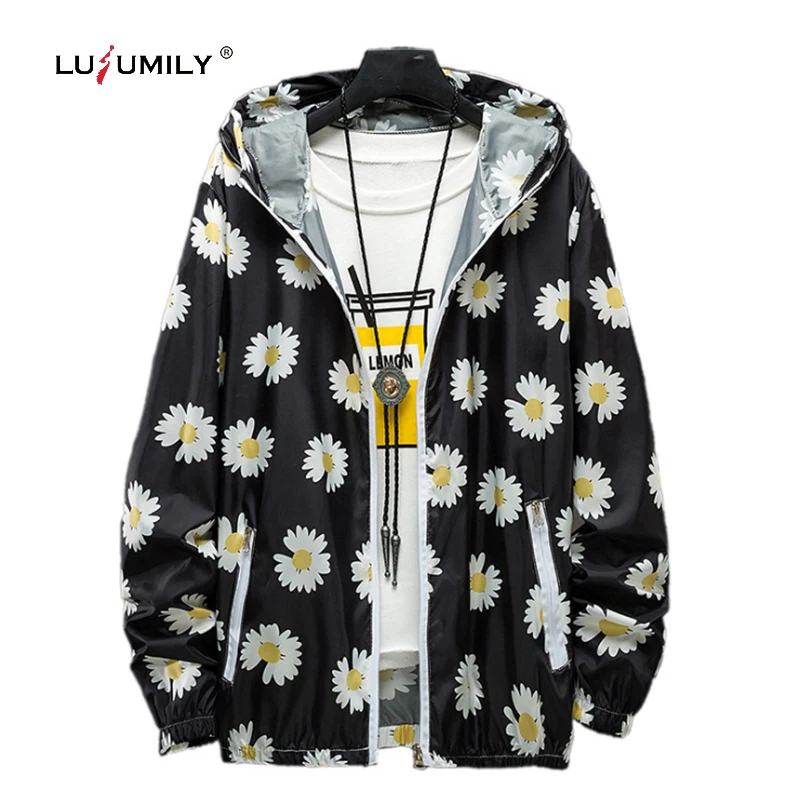 Ветровка Lusumily женская на молнии тонкая Свободная куртка с принтом маргариток