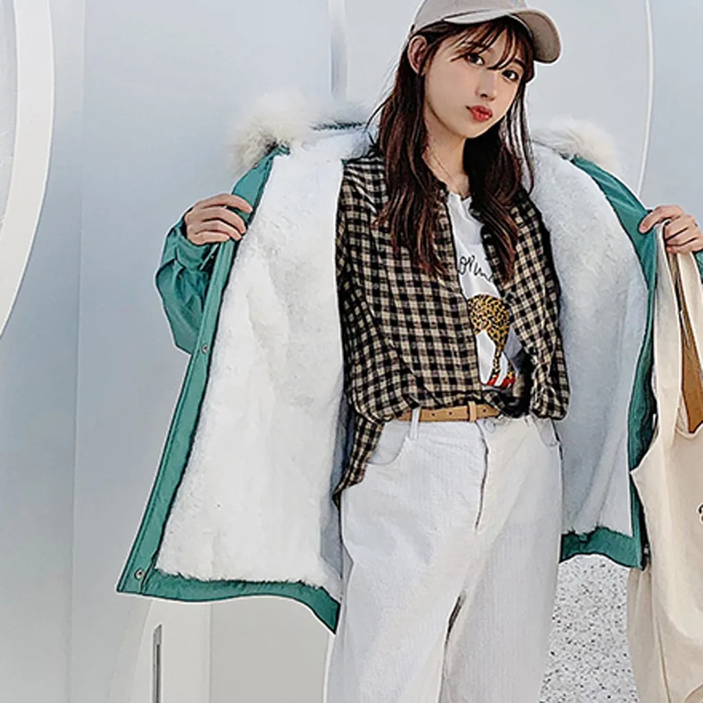 Женское зимнее пальто 2019 с капюшоном плюс размер меховым воротником теплая