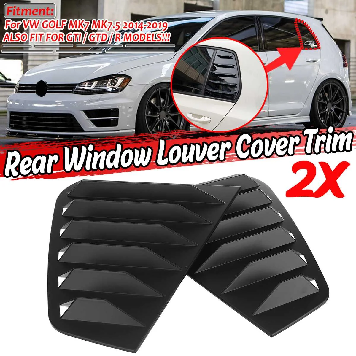 

2pcs Car Rear Window Louver Shutter Side Vent Cover Trim For VW For GOLF MK7 MK7.5 2014-2019 For GTI / GTD / R MODELS