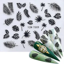 1pcs Stickers for Nails Designs Gold/Black Flower Leaf Linear Manicure Sliders 3D Nail Art Decorations sticker Decal