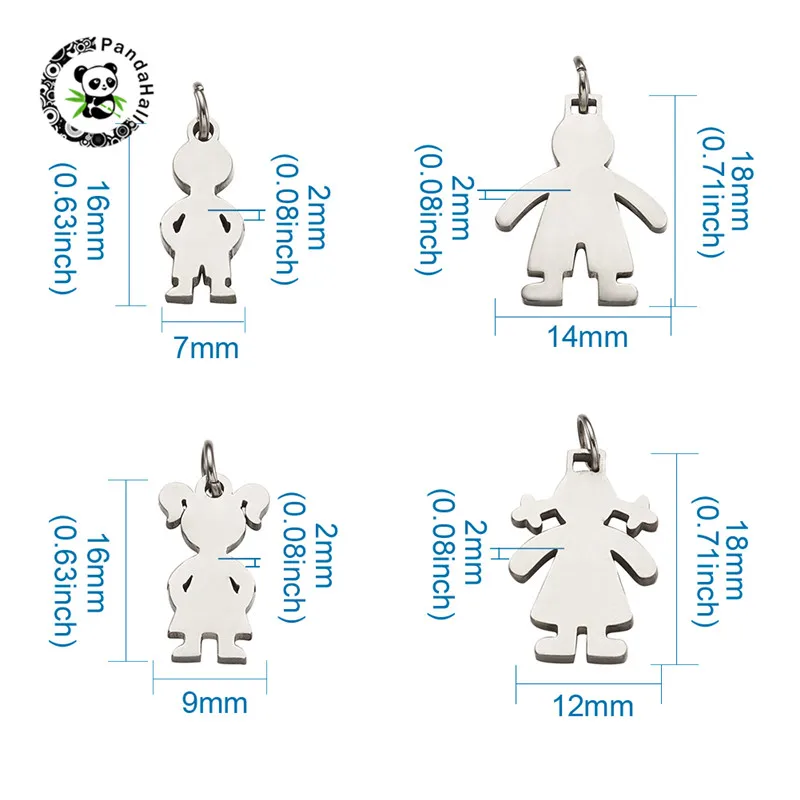 

pandahall 20pcs/Set Stainless Steel Pendants Human Boys Girls Kids Child Pendant Charms Fit Jewelry DIY Necklace Bracelet Making