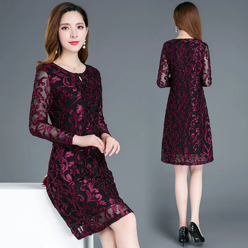 

Женское платье с длинным рукавом, красное, зеленое бархатное Сетчатое платье с цветочным узором, эластичные облегающие платья для женщин 4xl,...