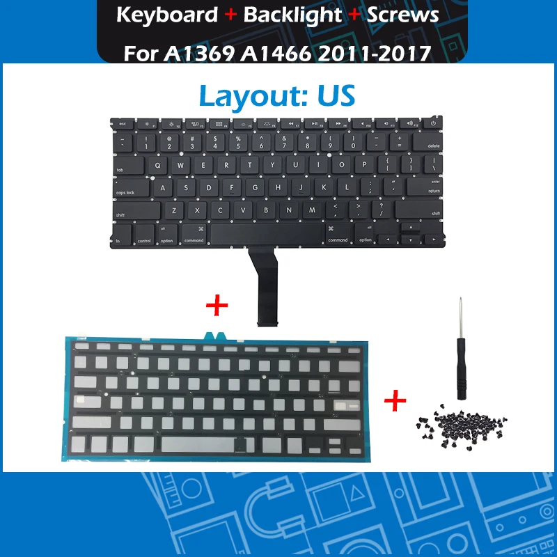 

Laptop US Layout A1369 A1466 Keyboard Backlight Backlit Screws For Macbook Air 13" A1369 A1466 Keyboards Replacement 2011-2017