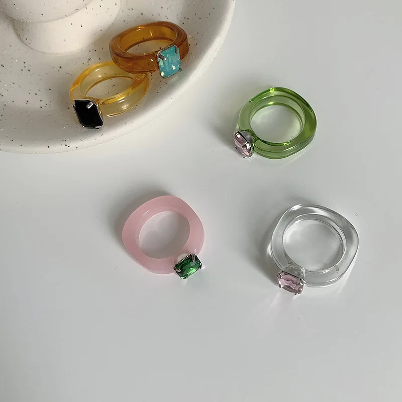 

Women Rings Colorful Transparent Acrylic Irregular Pink Ring Punk Party Woman Accessories Trend Goth Simplicity Women's Jewelry