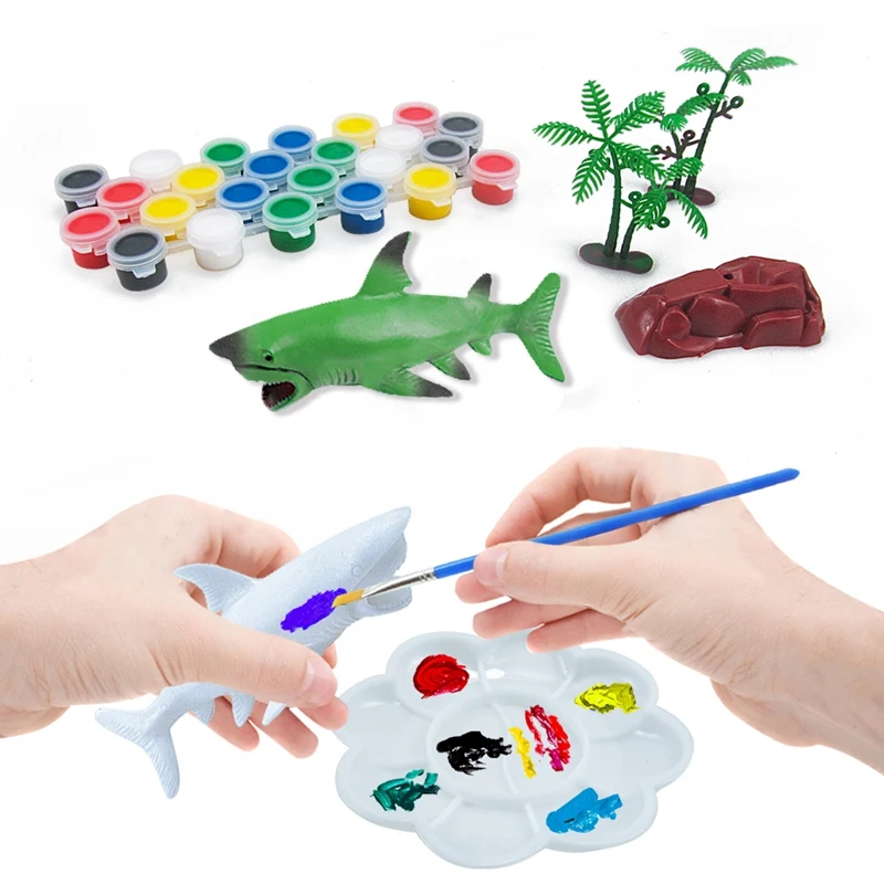 

40PCS DIY Painted Shark White Blank Model Hand-Painted Coloring Graffiti Marine Animal Set Children's Educational Toys
