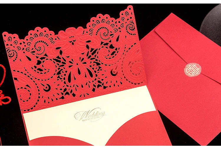 Пригласительные открытки на свадьбу 50 шт. красное/золотое элегантные с Цветочным