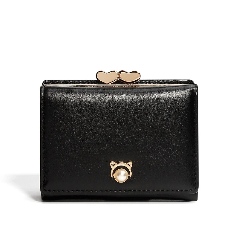 

Trifold Women Wallets New 2019 Pearl Element Short Soft Leather Coin Purse Silver Color Luxury Ladies Card Holder Female Wallet