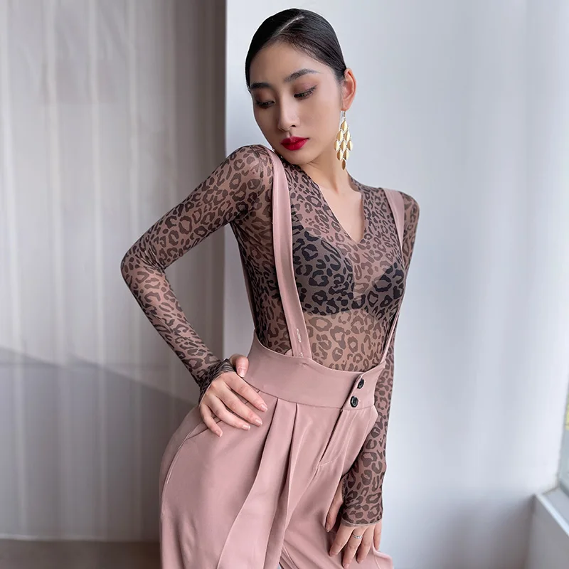 Топы для латиноамериканских танцев женское Новое боди с высоким воротником и