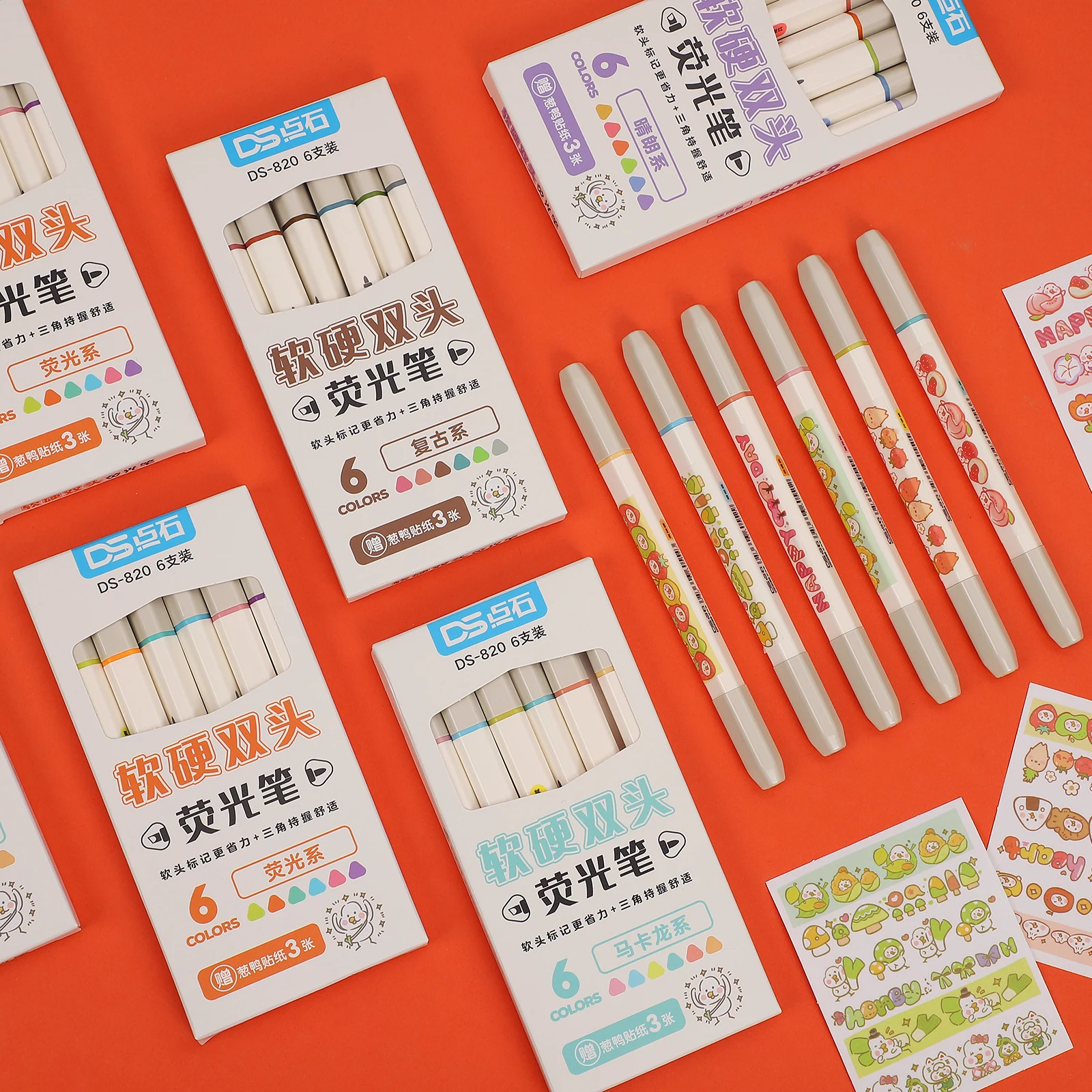 

6Pcs/Set Soft Hard Double-headed Highlighter Cartoon Journaling Decorative Marker DIY Painting Fluorescent Pen Kawaii Stationery