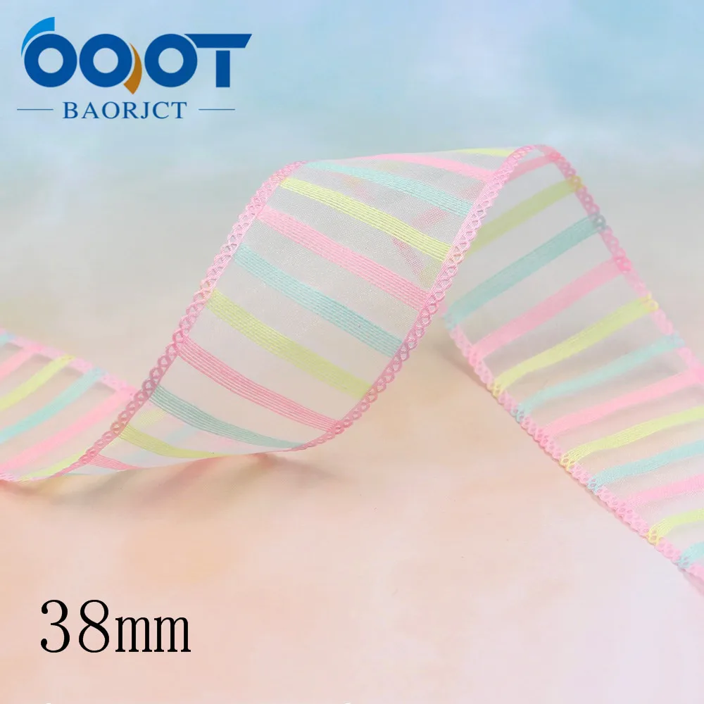 OOOT BAORJCT L-20325-186 38 мм 5 ярдов цветная Двусторонняя Цветочная прозрачная пряжа лента