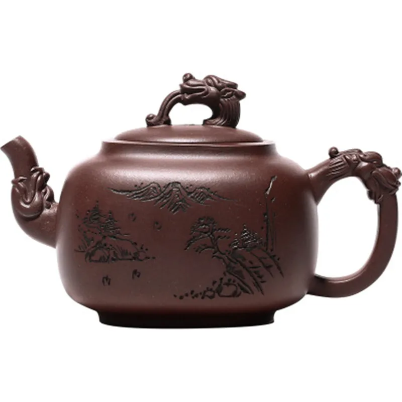 

Yixing Original Mine Purple Mud Zisha Teapot Master Hand Carved Exquisite Square Pot Gong Fu Teaware 400cc Large Capacity