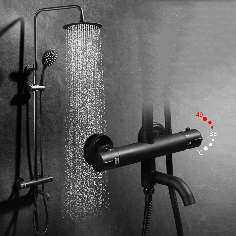 Роскошные черные Термостатические Смесители для тропического душа 8 дюймов