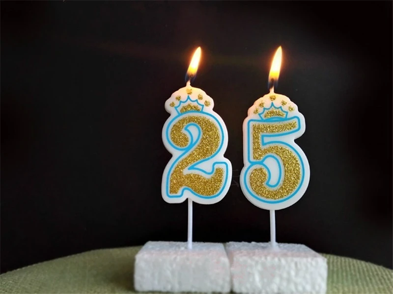 Счастливая фотография Золотая свеча блестящий шрифт PinkNumber 0 9 топперы для тортов