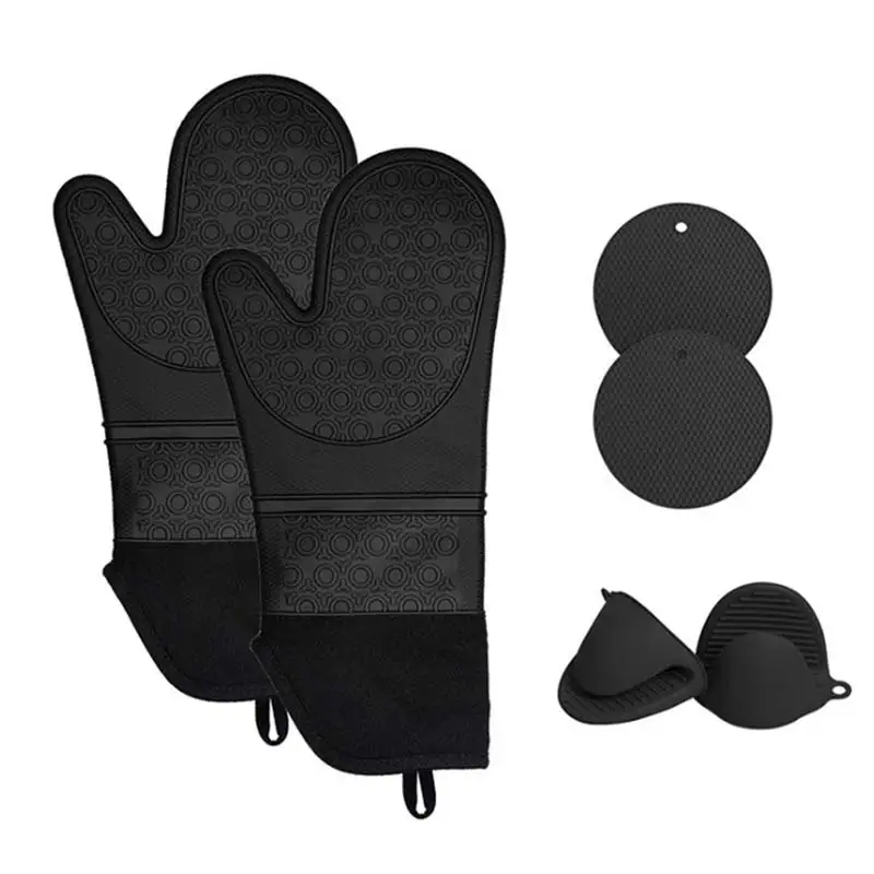 

Silicone Oven Mitts And Pot Holder Set Extra Long Mittens Hot Pads Potholders Heat Resistant Gloves For Kitchen Baking Cooking