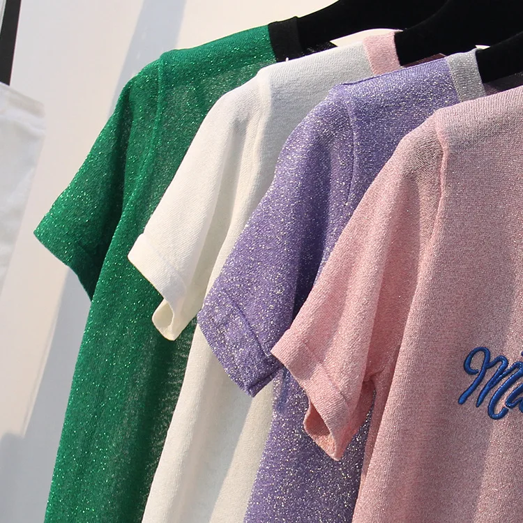 Футболка HLBCBG женская с надписью милая хипстерская одежда люрексом в стиле