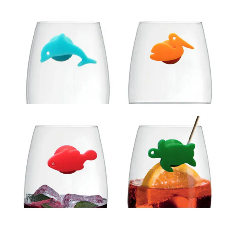 

12Pcs/Pack Silicone Glass Markers Drinking Tag Silicone Wine Labels Animal Style/Fish Style For Bar Party Goblet Tags Multicolor
