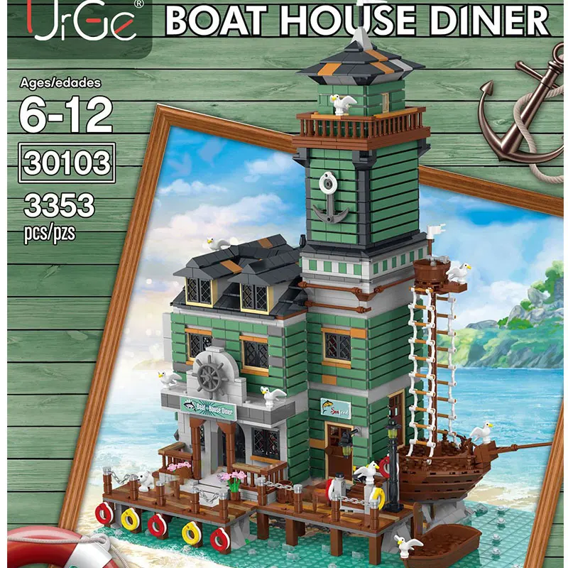 

Urge 30103 Creator Expert Series Idea Boat Hous Diner Building Blocks Bricks 3353pcs Bricks Model Toys Old Fishing Store