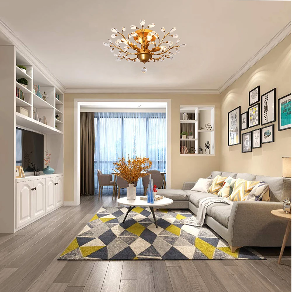 

Vintage Crystal Black Chandeliers Light K9 Clear LED Edison Lighting Flush Mounted for Living Room farmhouse Flower Chandeliers