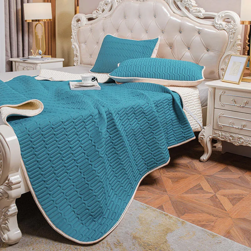 

2/3pcs Cool Latex Bed Mat For Summer Solid Color Soft Folding Sleeping Mat With Pillowcase Bed Mattress Protective Cover