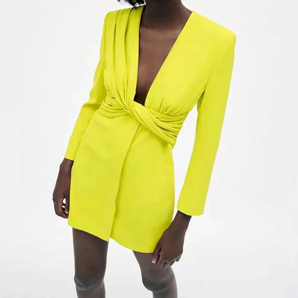 

Za 2021 Blazer Dress Woman Knot Mini Summer Dress Women Long Sleeve Pink Short Dresses Office Wear Black Elegant Dresses