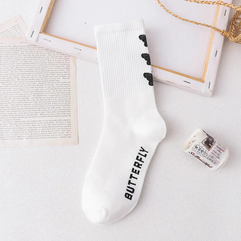 

Black and white butterfly ins style cotton socks street sports Harajuku fashion kawaii stockings