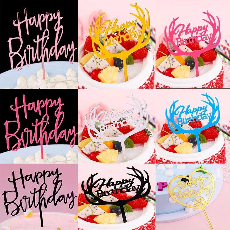 С Днем Рождения Единорог Фламинго акриловый торт Топпер торты украшения