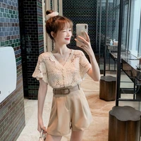 womens suits 2021 new style western style suits fashion hollow small shirts wide leg shorts two piece women pullover