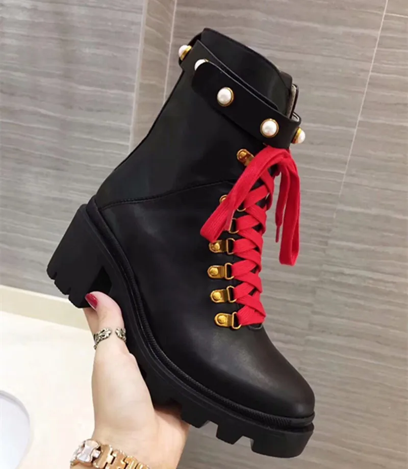 

Prowow New Genuine Leather Galdiator Lace Up Platform Women Boots Round Toe Thick Heel Designer Boots Shoes Botas De Mujer