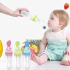 Удобная силиконовая детская бутылка с ложкой, 90 мл
