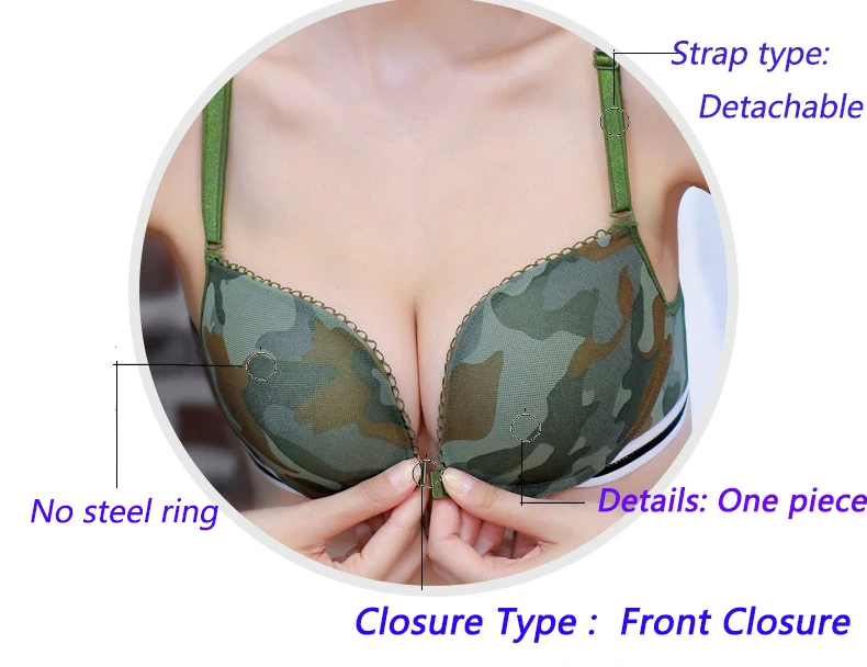 Green Camouflage Vest-Style Female Sexy Bra Small Chest Gather Sexy Lingerie Front Buckle Without Steel Ring No Trace Underwear