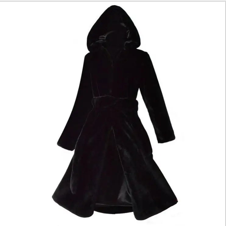 Black Women Winter Autumn Thick Plus Size Imitation Mink Fur Jakcets Long Section Warm Female Hooded  Fake Fur Outwears 9Xl Jb2