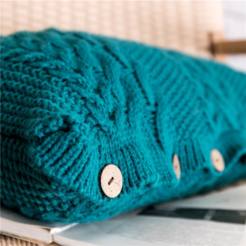 Однотонный вязаный чехол для подушки красный павлин кофе слоновая кость мягкий