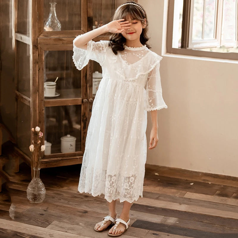 

2020 Summer New Lace Girls Short Sleeve Dresses Baby Girls Cute Princess Dresses Mesh Patchwork Kids Dresses for Girls, #8382