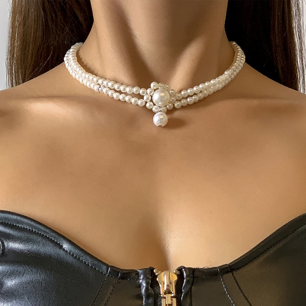 

Lacteo Bohemian Double Layered Imitation Pearls Pendant Necklace For Women Hip Hop Y2K Style Choker Necklace Jewelry Accessories