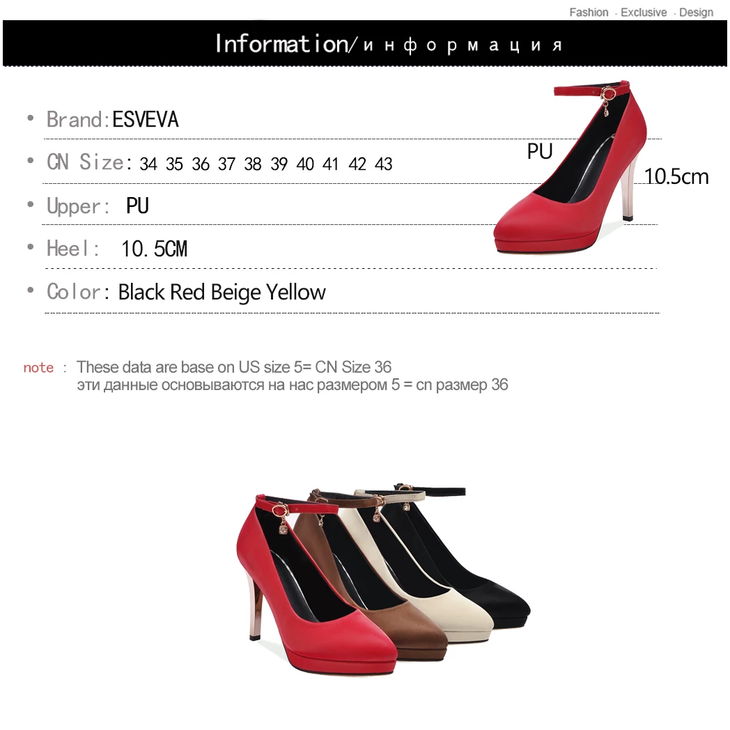 

ESVEVA 2019 Women Shoes Platform Buckle Women Pumps Party Shoes Thin High Heel Sexy Pointed Toe Shoes Ladies Pumps Size 34-43
