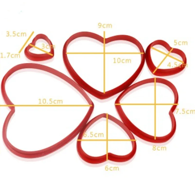 6 шт./компл. Пластиковая форма для торта в форме сердца резак печенья украшения из