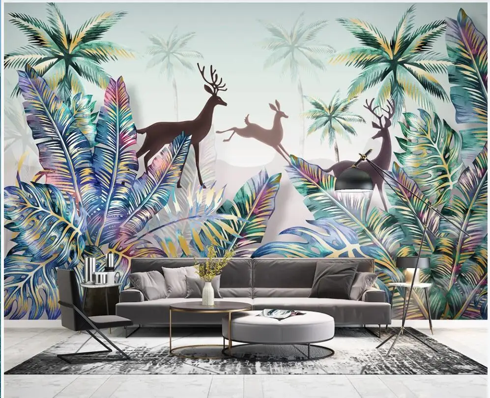 

Заказ росписи 3d фото обои тропических растений леса пейзаж кокосовой пальмой Лось гостиная обои для стен 3 d в рулонах