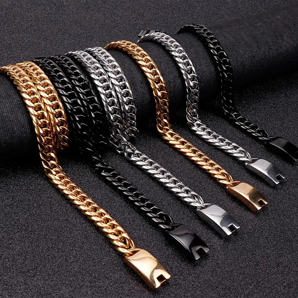 

12mm Link Chain Necklace & Bracelet Men Stainless Steel /Gold/Black