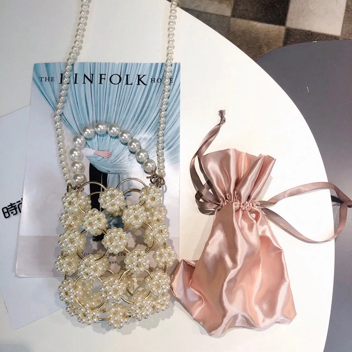 

New Gold Pearls Evening Clutch Bag Women Purses Handbags Luxury Beaded Designer Party Hollow Out Totes Ladies Basket Bag