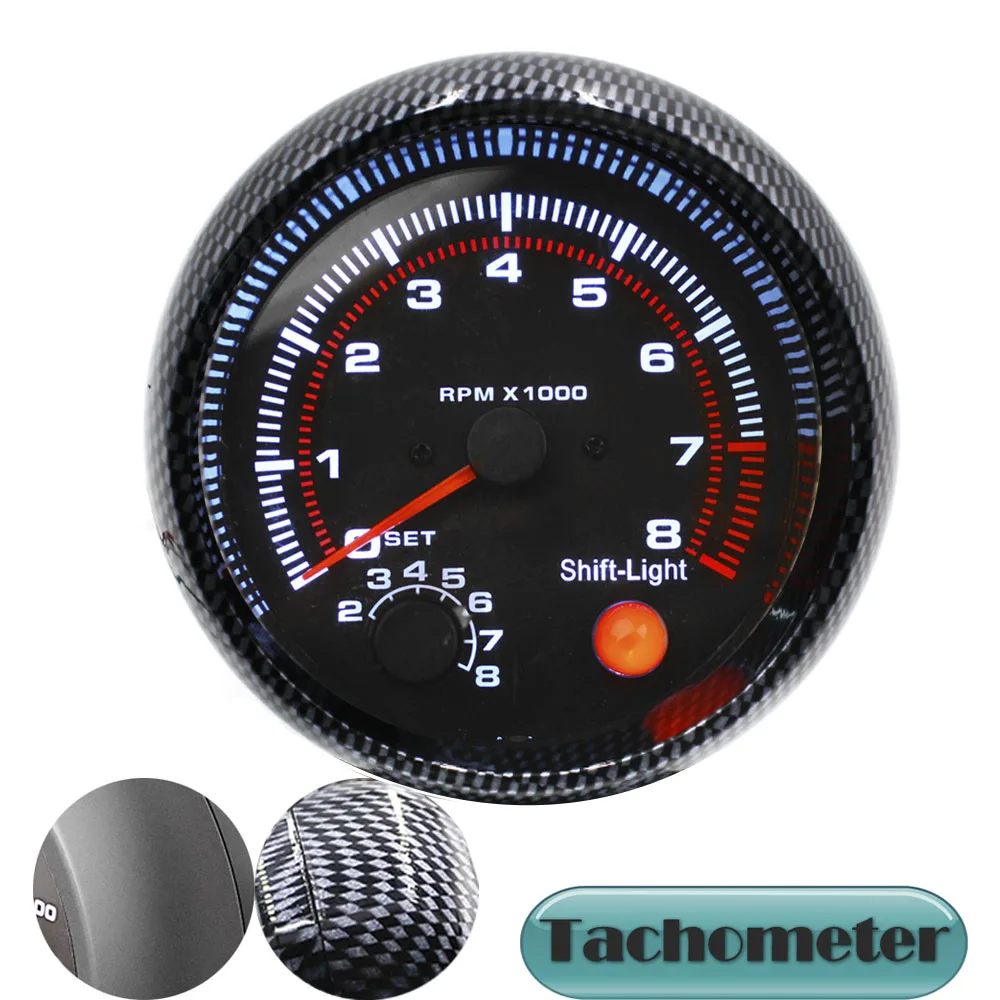 

Car Gauge 3.75 Inch 95mm Tachometer for White Color LED Car Meter 12V Auto Gauge [Carbon Fiber or Black Color] TAC 0-8000 RPM