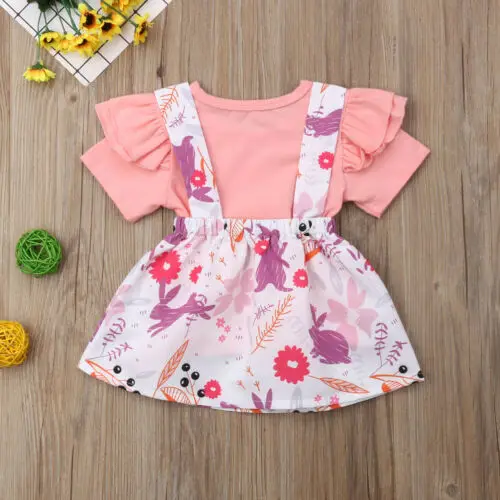 Пасхальный топ в виде кролика для маленьких девочек футболка юбка наряды летняя