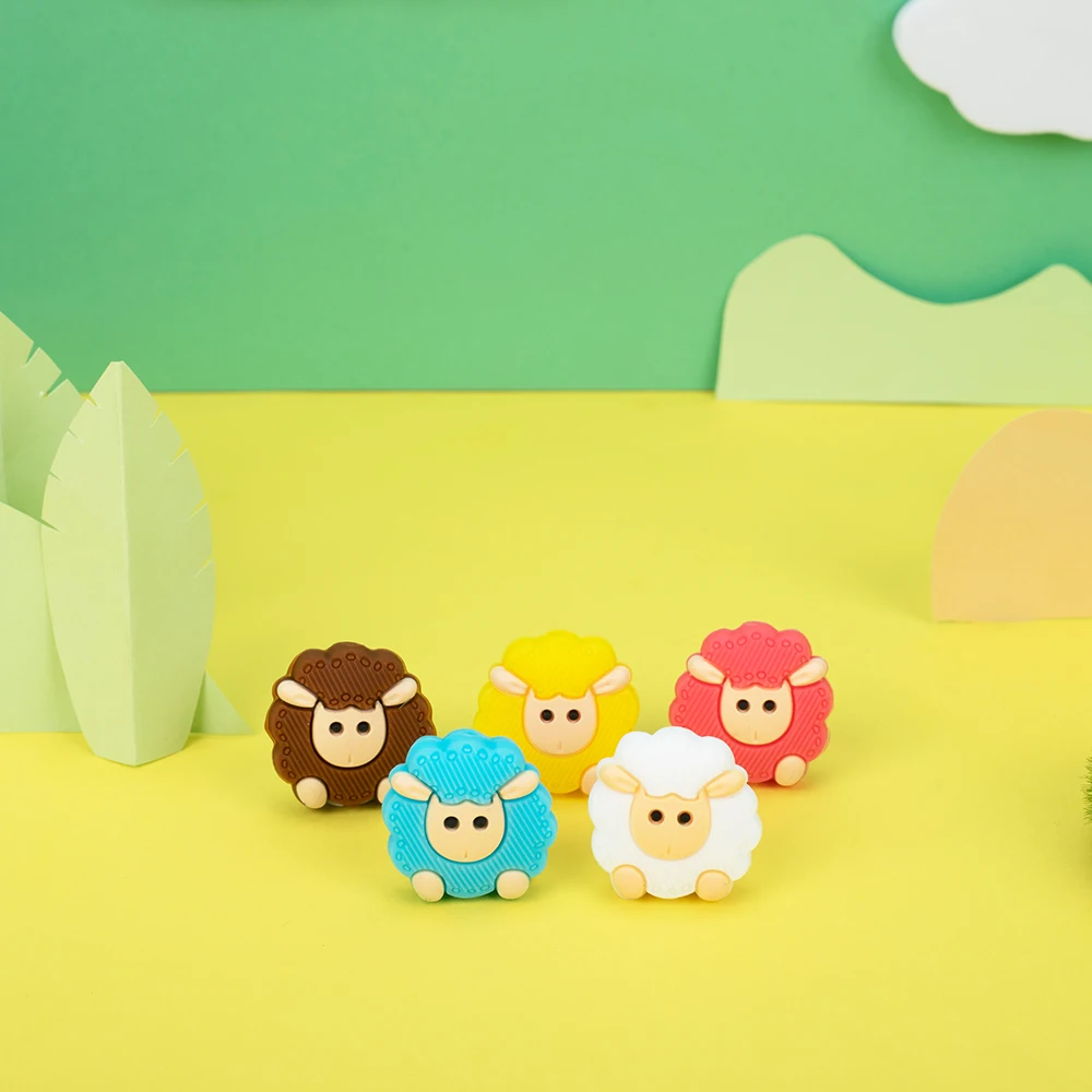 

Sunrony 50Pcs Colorful Sheep Silicone Beads Baby Teeth Care Teethering Ring DIY Pacifier Chain Molar Toy BPA Free