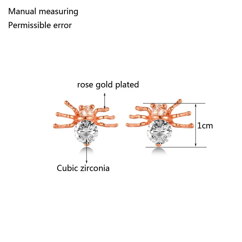

LEEKER Cubic Zircon Spider Stud Earrings Rose Gold Silver Color Small Earring For Women Party Jewelry 789 LK2
