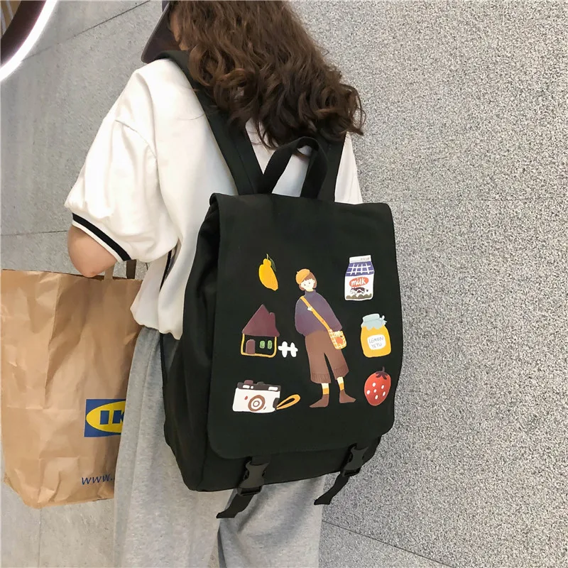 Школьница для старшей школы Harajuku ulzzang Студенты колледжа ins Ветер Рюкзак Холщовый