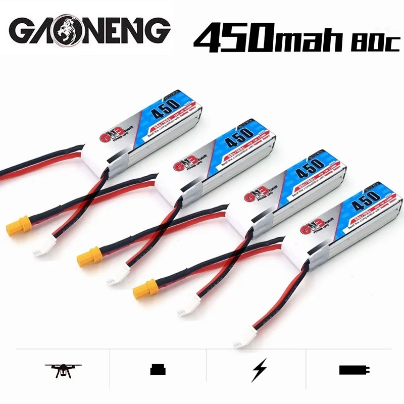 

GNB 2S 7.4V 2S 7.4V 450mAh 80C Lipo Battery XT30 Plug for RC CineBee Cine Whoop BetaFPV Quadcopter Toothpick Drone JST Gaoneng