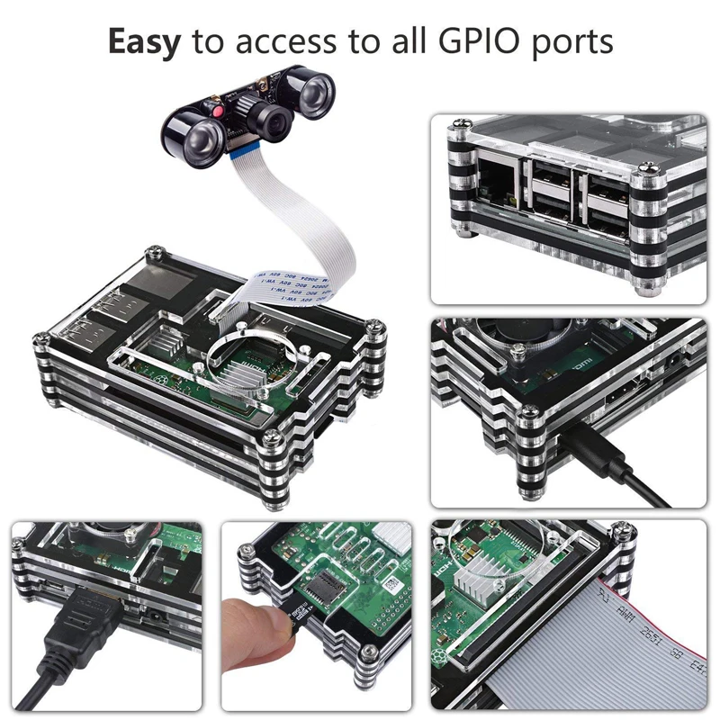 Raspberry Pi 3 B + 9-слойный акриловый чехол с охлаждающим вентилятором радиатора 5 в 2 А