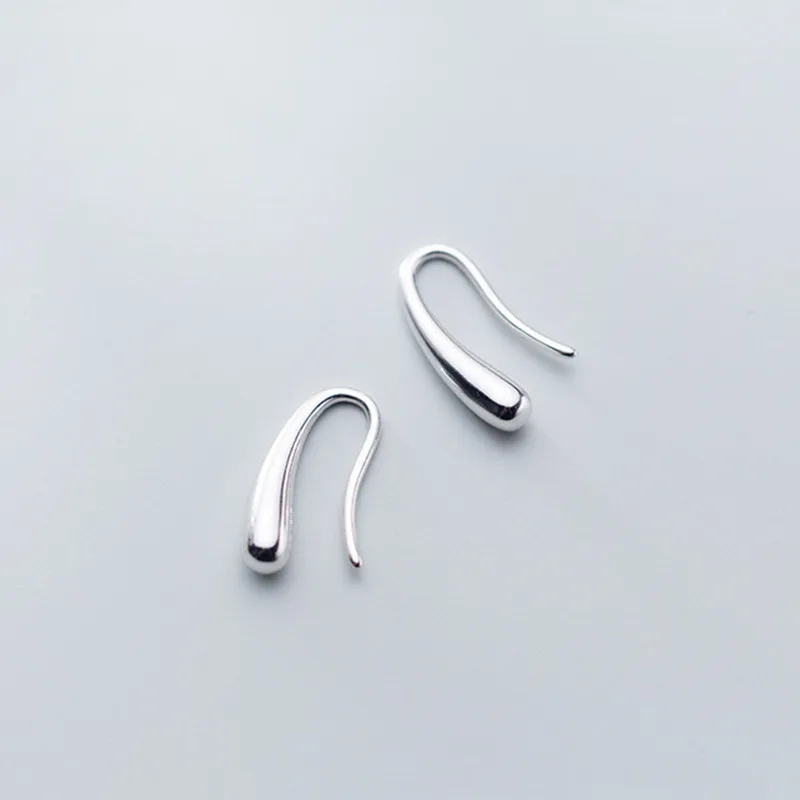 Silver 1Pair Аутентичные стерлингового серебра 925 минимализм Гладкие Капли воды слез Висячие Крючки серьги для женщин модные ювелирные изделия E7347 - Окраска металла: Silver 1Pair