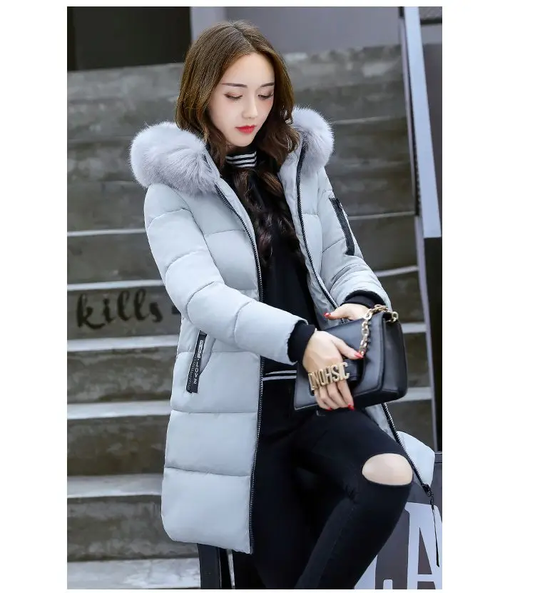 Women Winter Hooded Mid-long Jacket New Fashion Fur collar Thickening Warm Cotton Coat Casual Slim Female Parkas NZYD261A