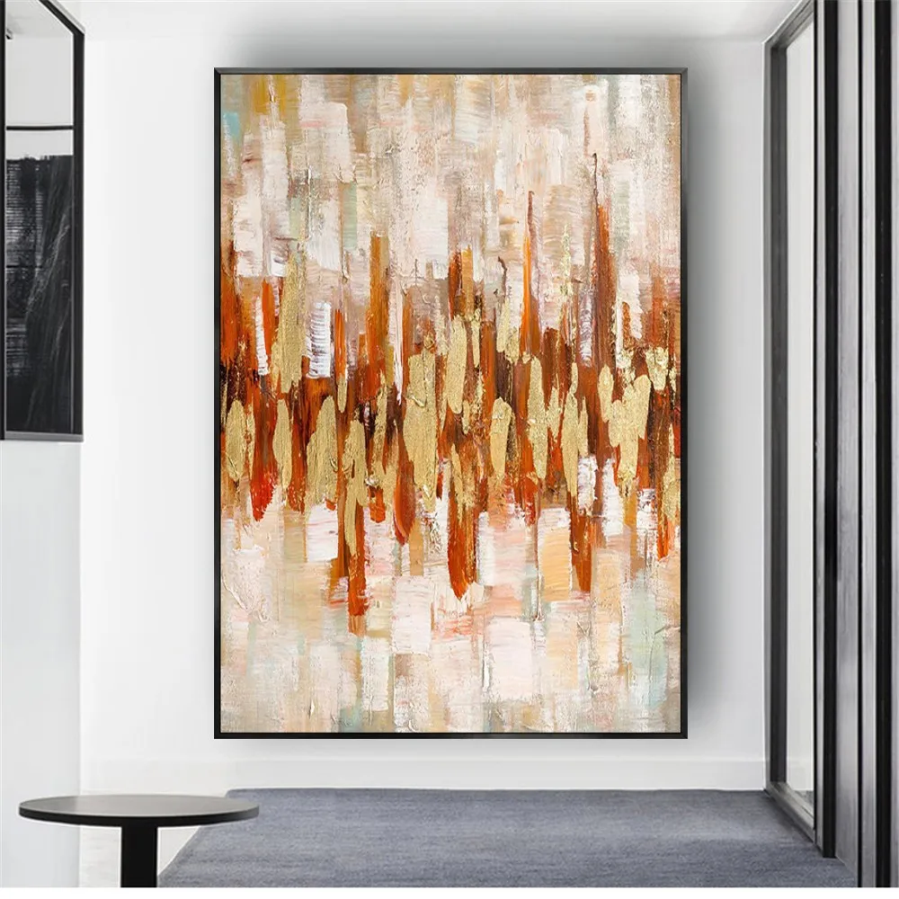 

American modern home decor wall painting hand-painted abstract oil painting red golden city landscape canvas painting sofa mural